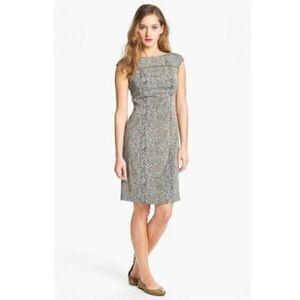 Tory Burch Carter Logo Print Sheath Sleeveless Dress Tan Blue Women’s Size 2 / S